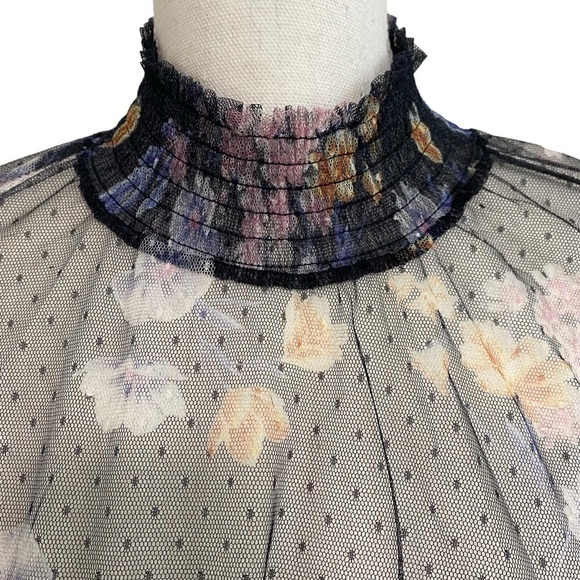 L.I.F.E. - LOVE IS FOR ETERNITY - SHEER HIGH COLLAR MESH SMOCK PUFF SLEEVE B20 - Picture 5 of 12